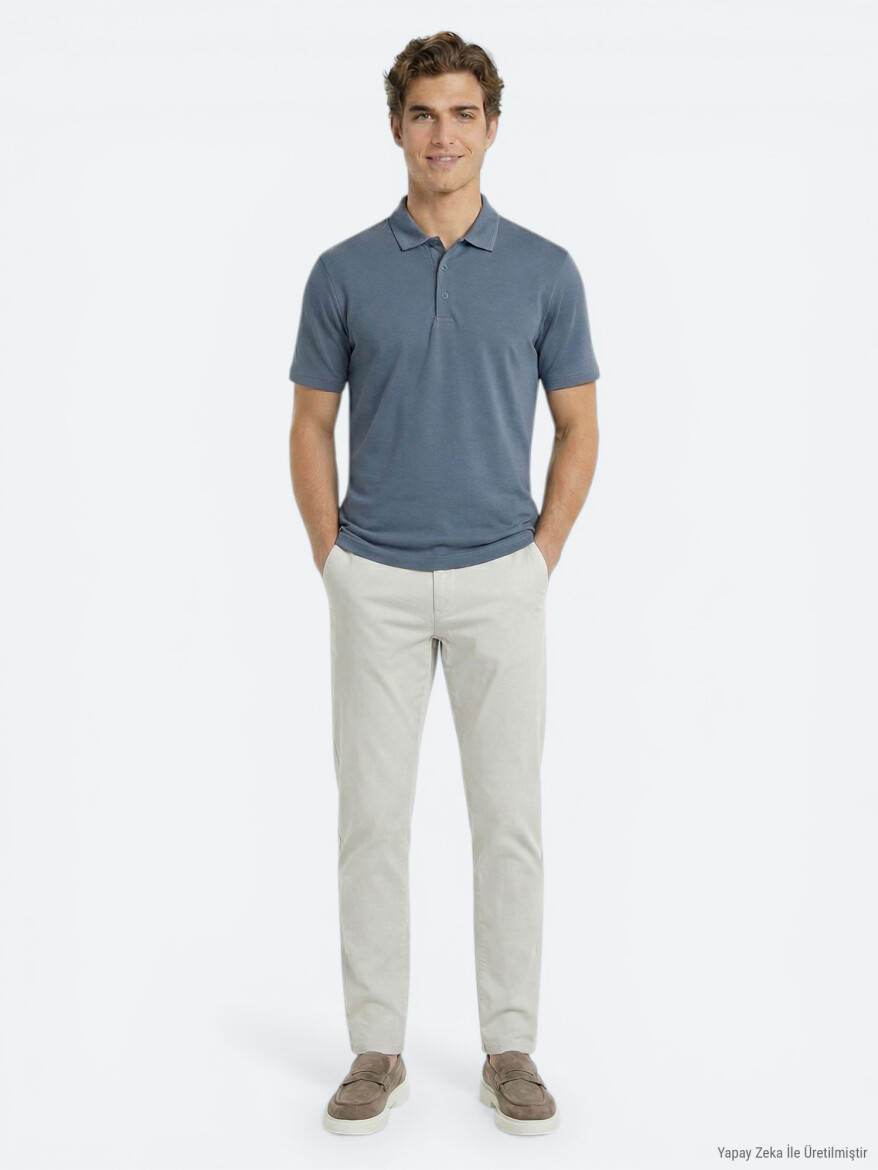 İndigo Düz Polo Yaka T-Shirt - 3