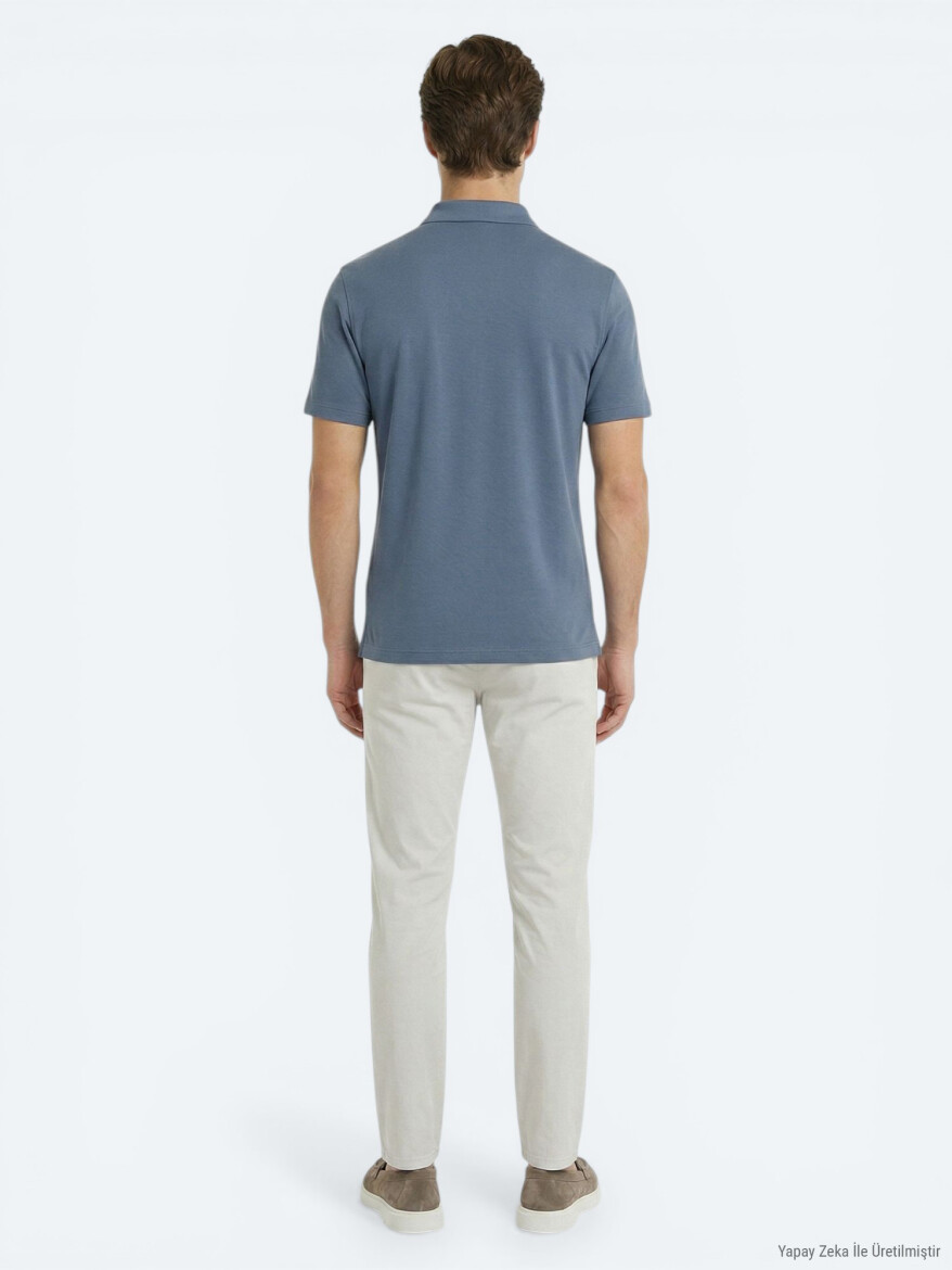 İndigo Düz Polo Yaka T-Shirt - 4