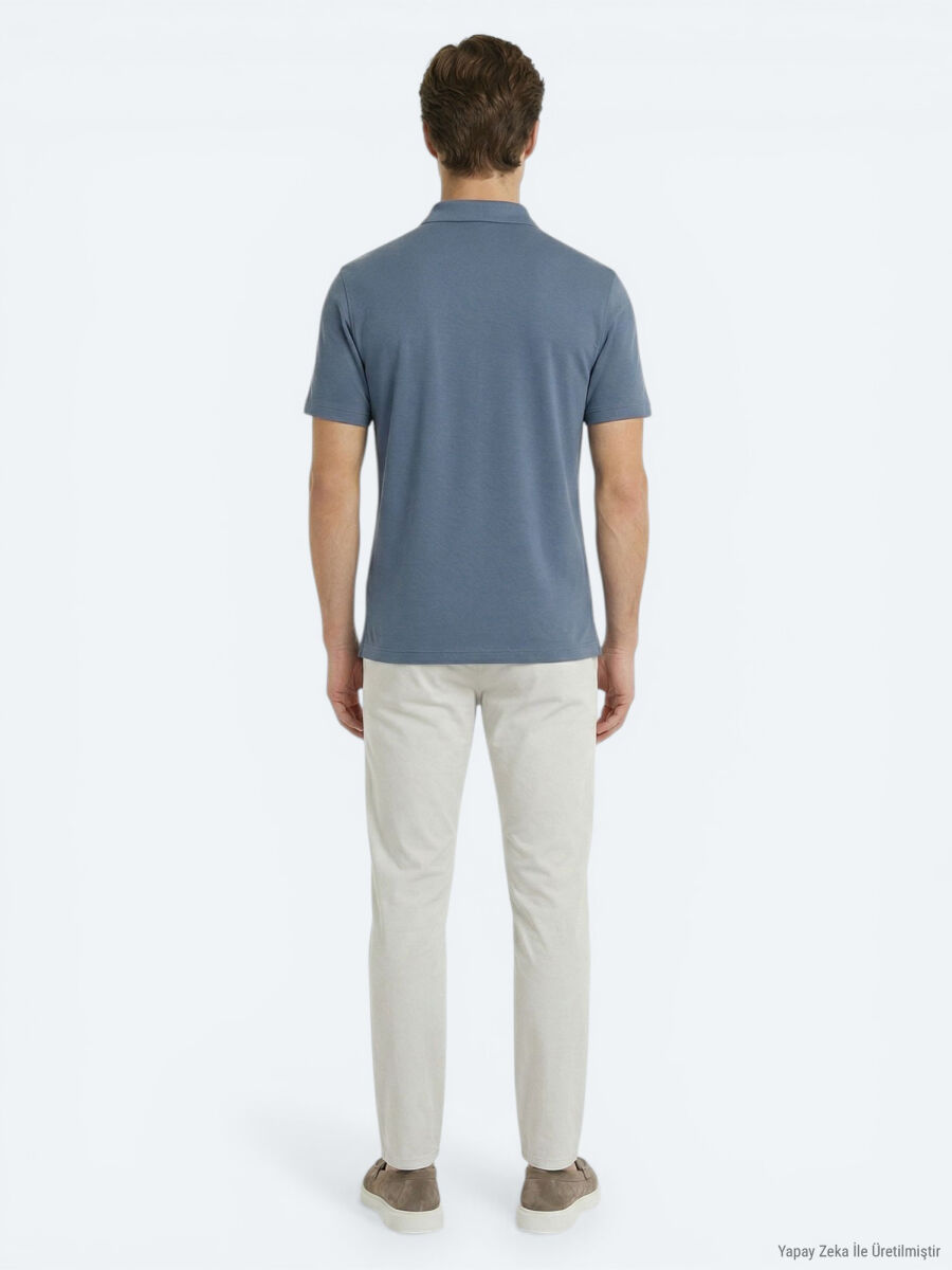 İndigo Düz Polo Yaka T-Shirt - 4