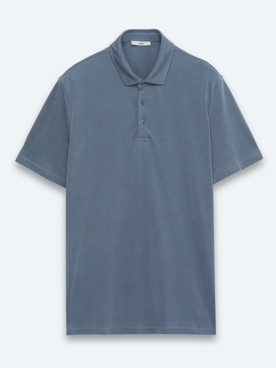 İndigo Düz Polo Yaka T-Shirt - 5