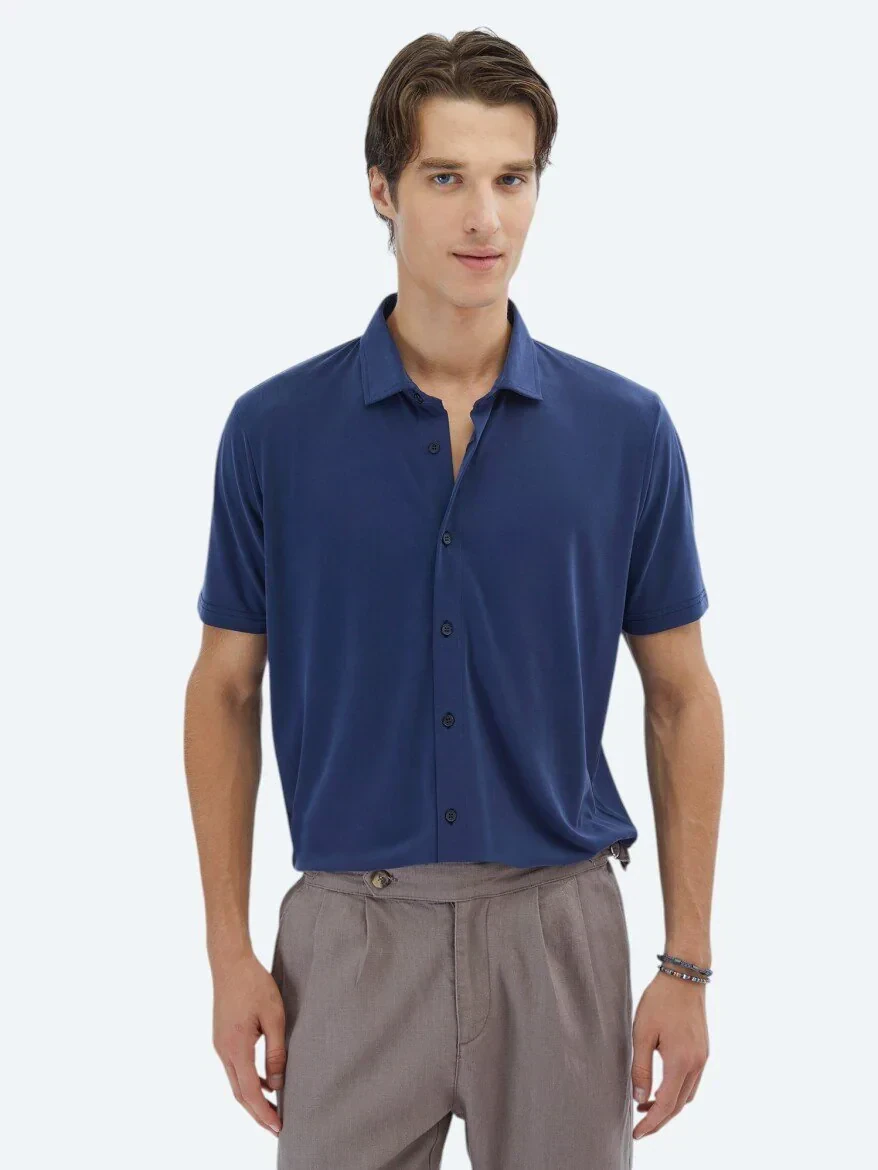İndigo Düz Regular Fit Casual Gömlek - 1