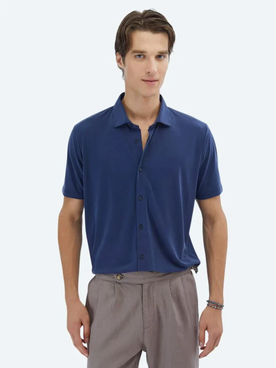 İndigo Düz Regular Fit Casual Gömlek - 1