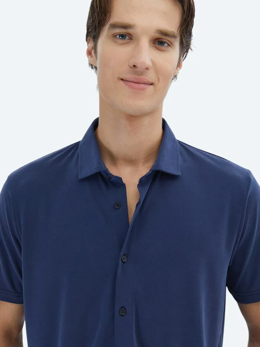 İndigo Düz Regular Fit Casual Gömlek - 3