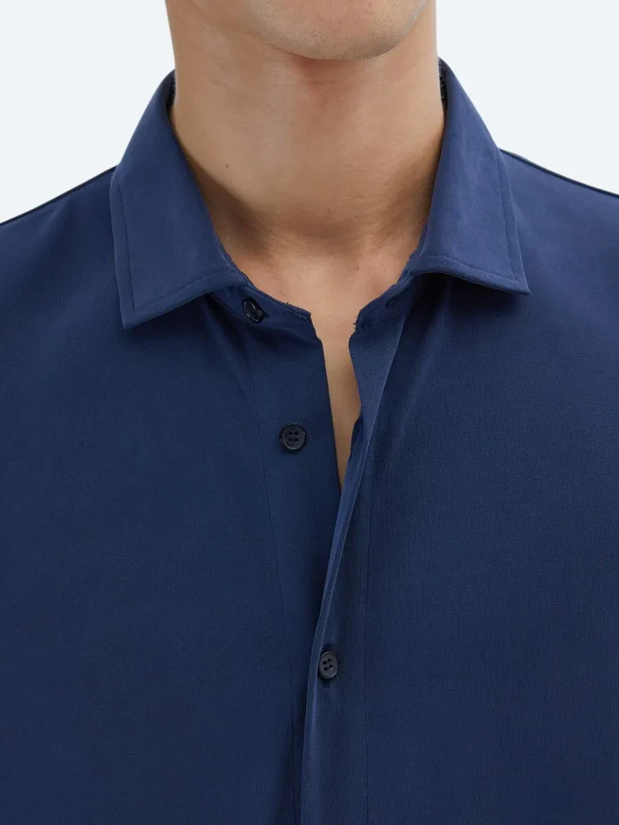 İndigo Düz Regular Fit Casual Gömlek - 4