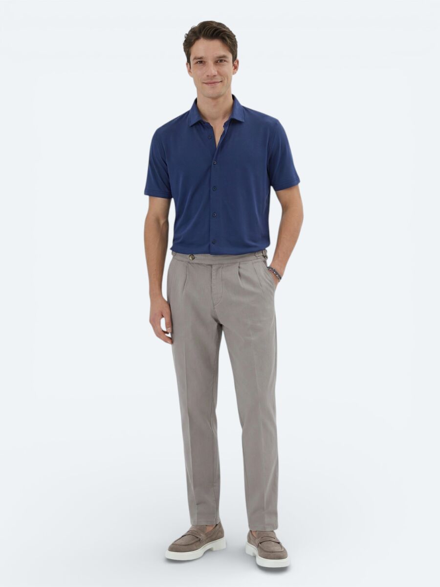 İndigo Düz Regular Fit Kısa Casual Gömlek - 5