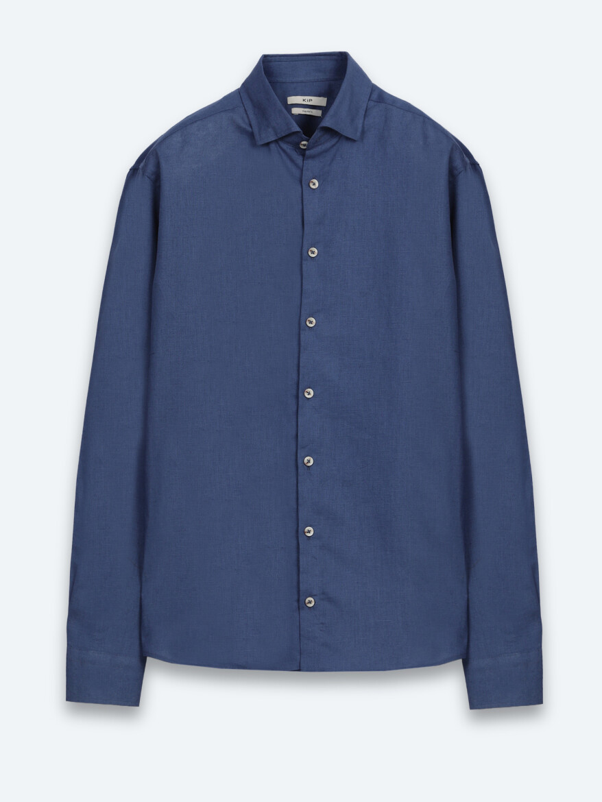 İndigo Düz Regular Fit Uzun Dokuma Casual Pamuk Karışımlı Gömlek - 6