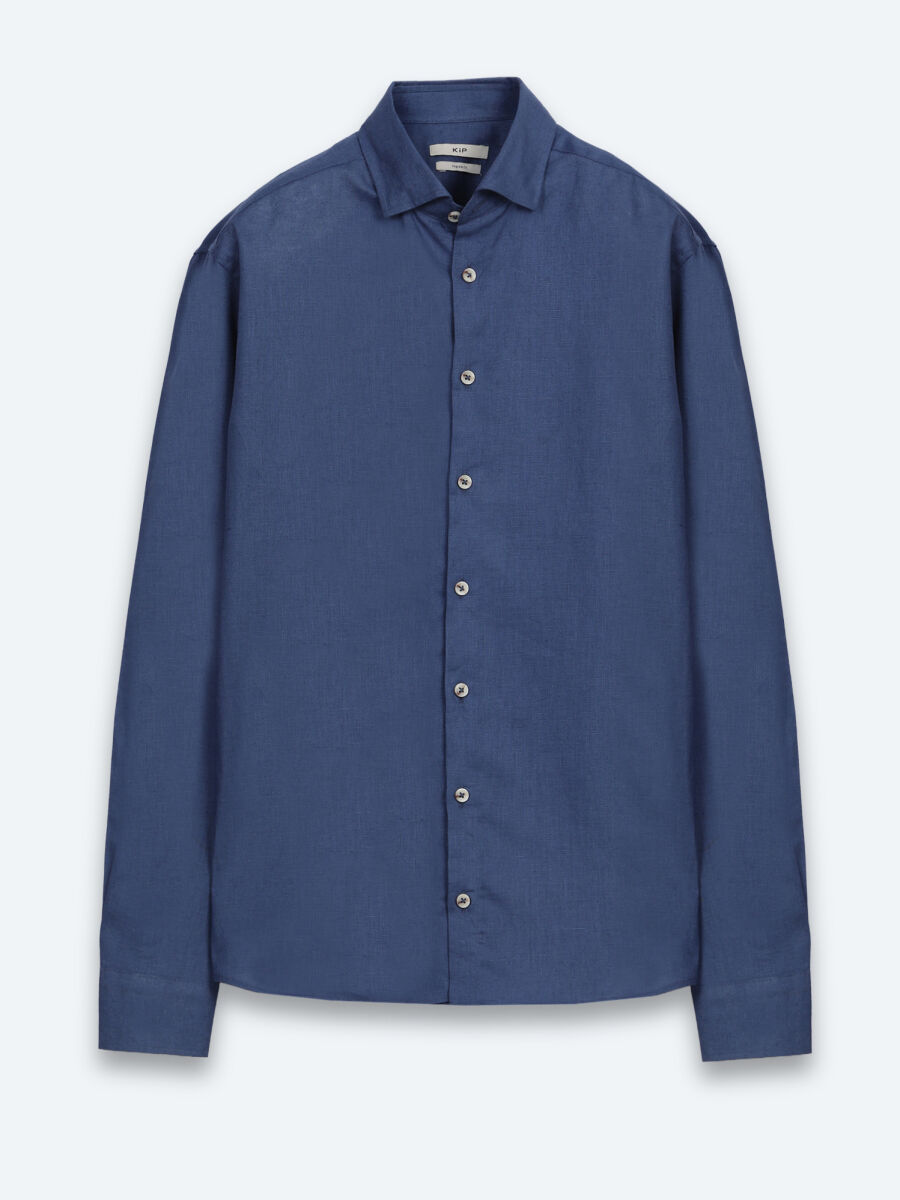 İndigo Düz Regular Fit Uzun Dokuma Casual Pamuk Karışımlı Gömlek - 6