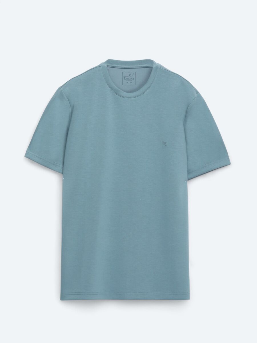 İndigo Düz Bisiklet Yaka T-Shirt - 6