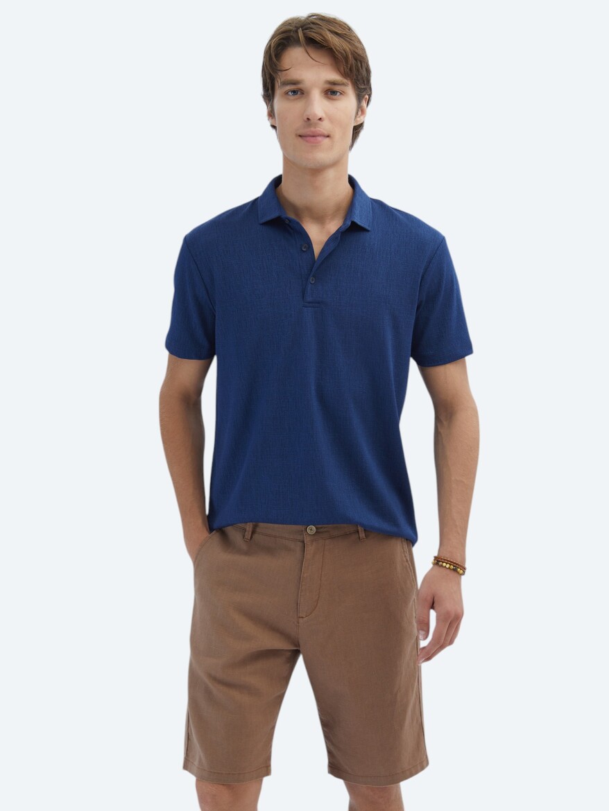 Indigo Jacquard Polo Neck T-Shirt - 1