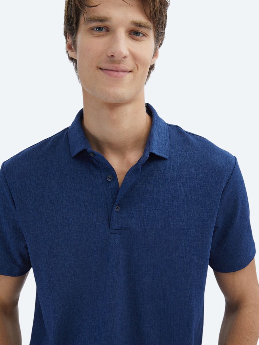 Indigo Jacquard Polo Neck T-Shirt - 3