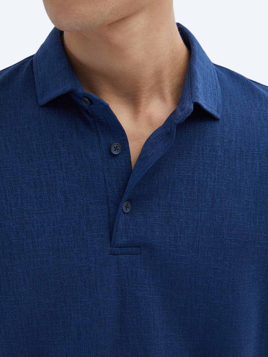 Indigo Jacquard Polo Neck T-Shirt - 4