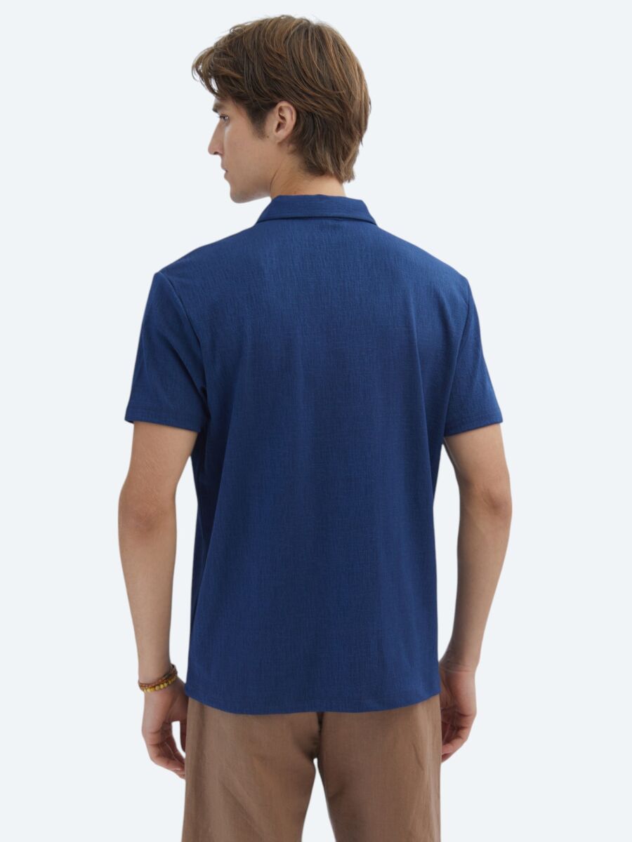Indigo Jacquard Polo Neck T-Shirt - 5