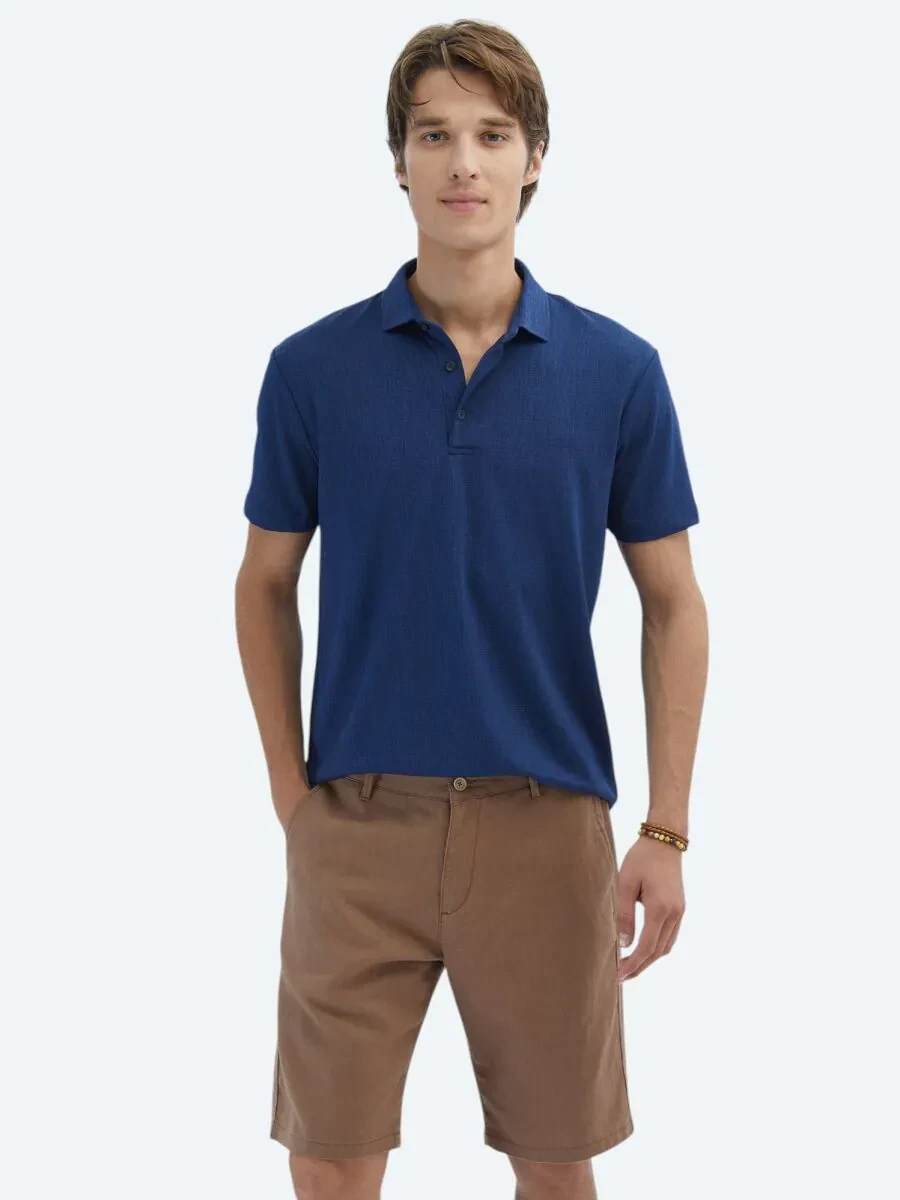İndigo Jakarlı Polo Yaka T-Shirt - 1