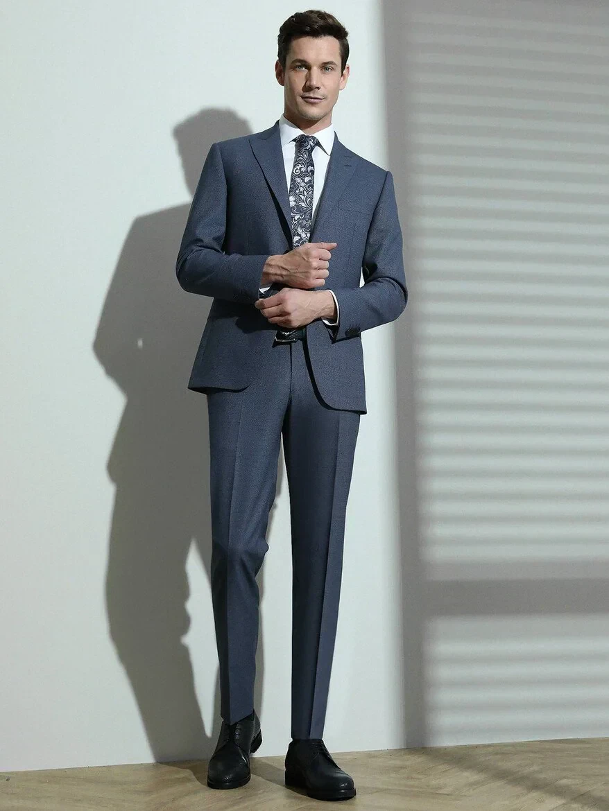 Indigo Micro Modern Fit Suit - 4