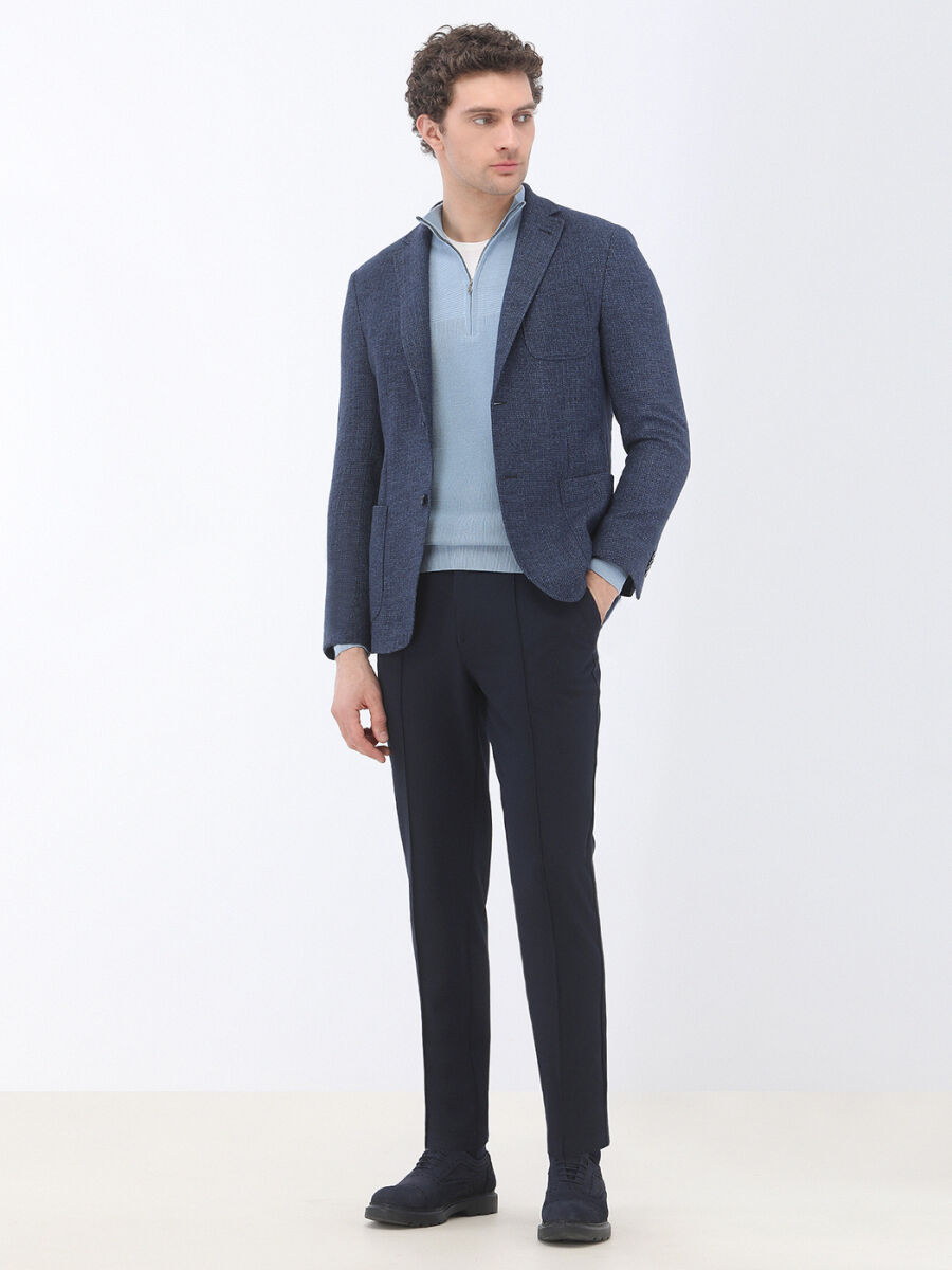 Indigo Micro Modern Fit Wool Blended Jacket - 2