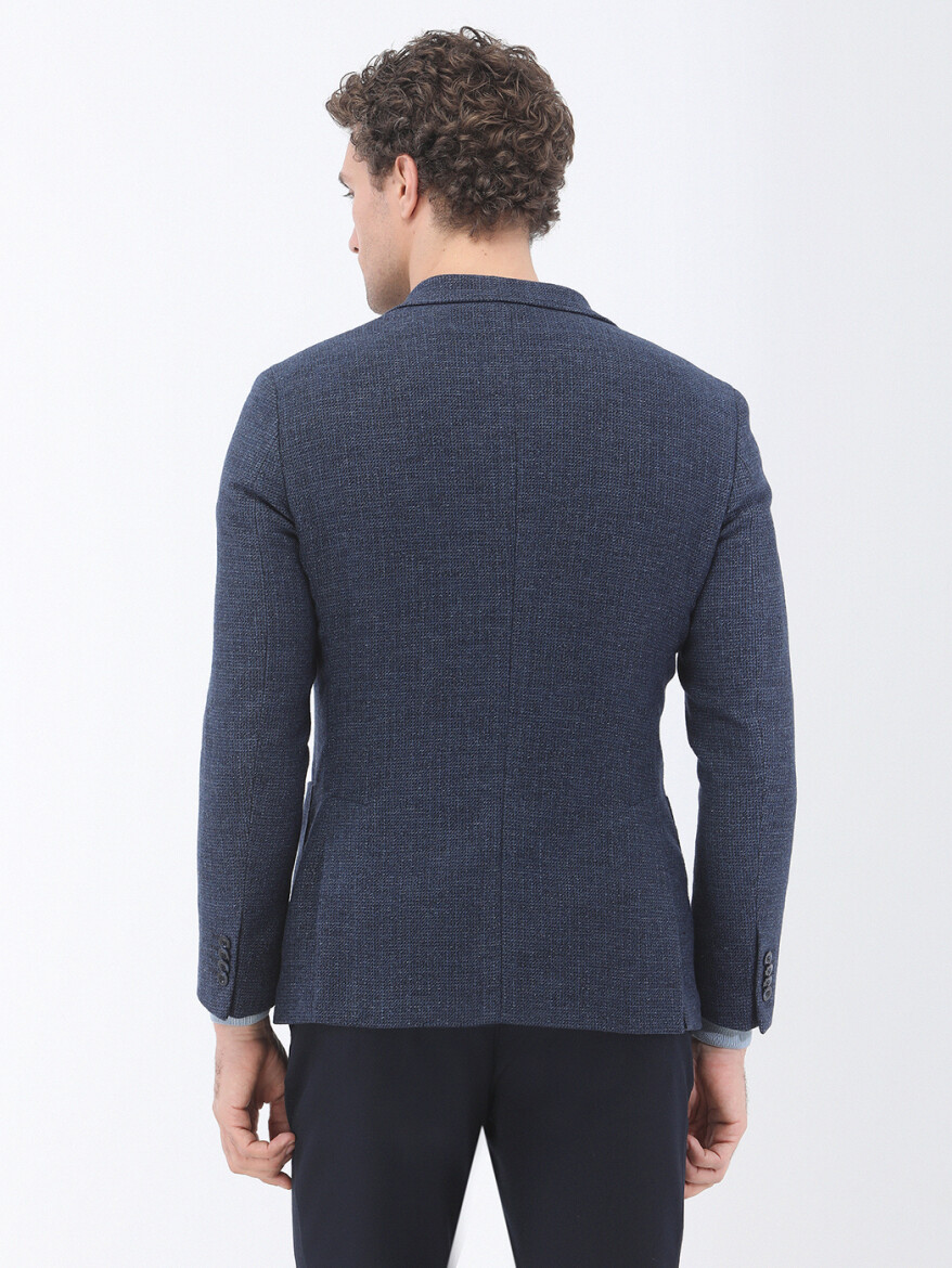 Indigo Micro Modern Fit Wool Blended Jacket - 6