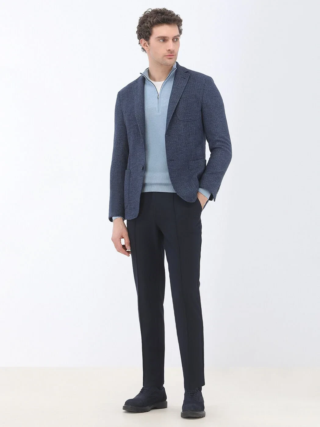 Indigo Micro Modern Fit Wool Blended Jacket - 2