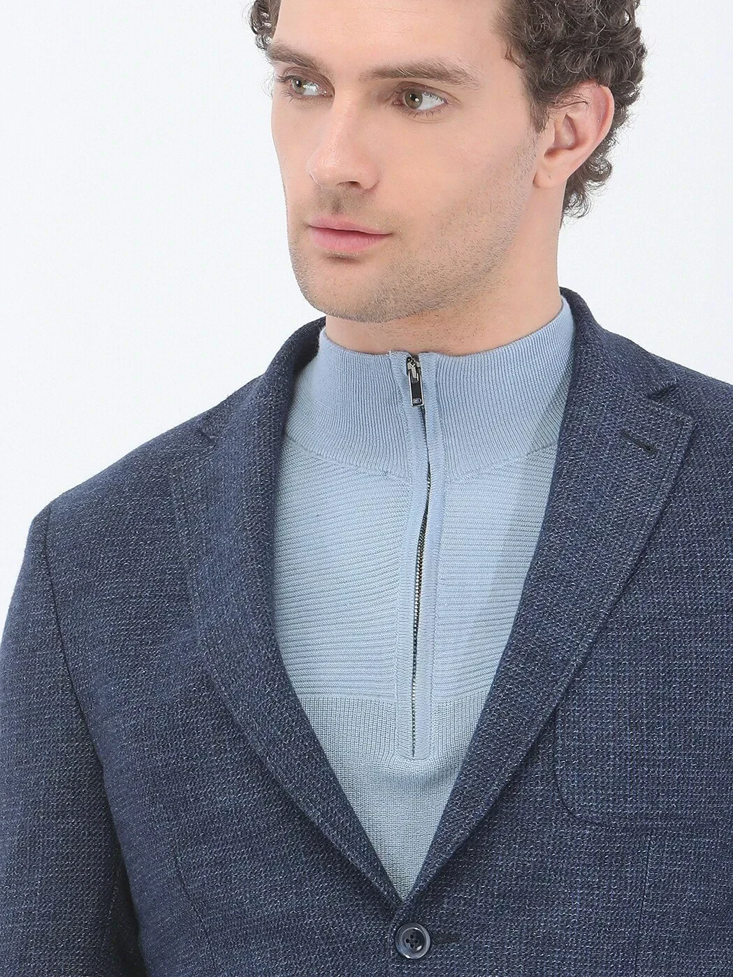 Indigo Micro Modern Fit Wool Blended Jacket - 3