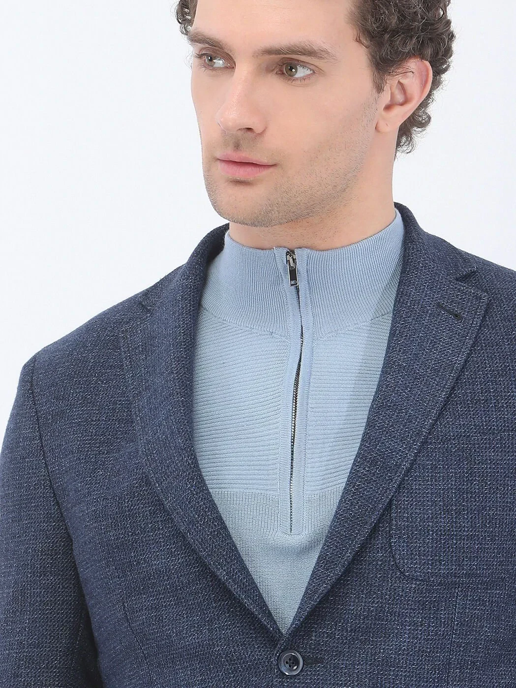 Indigo Micro Modern Fit Wool Blended Jacket - 3