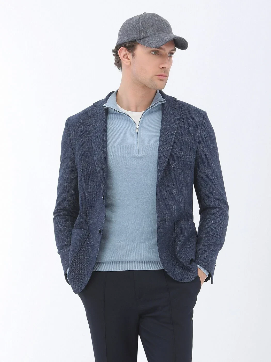 Indigo Micro Modern Fit Wool Blended Jacket - 4
