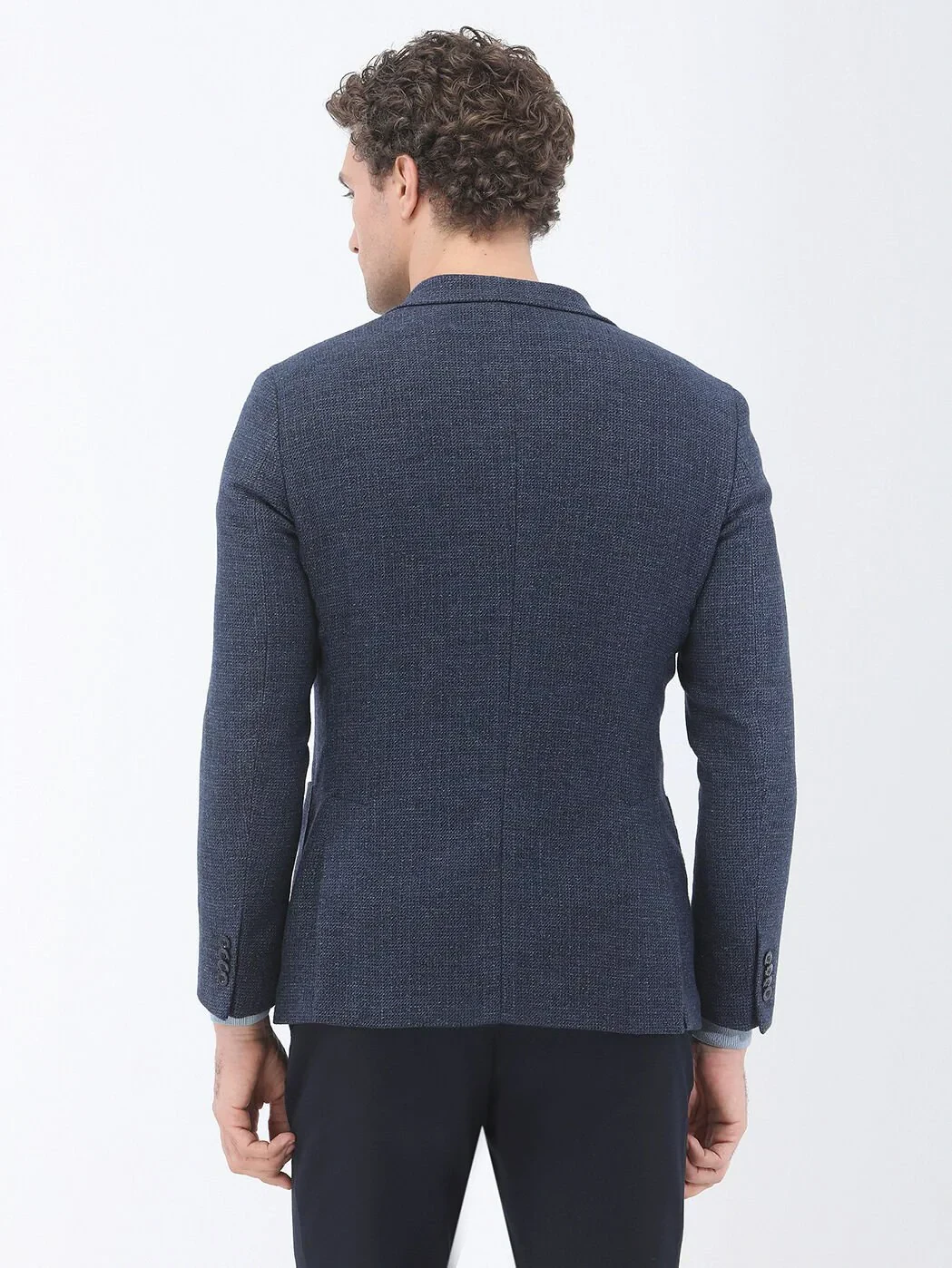 Indigo Micro Modern Fit Wool Blended Jacket - 6