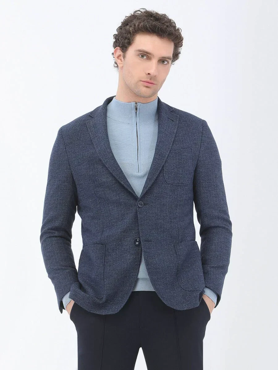 Indigo Micro Regular Fit Wool Blended Jacket - 2