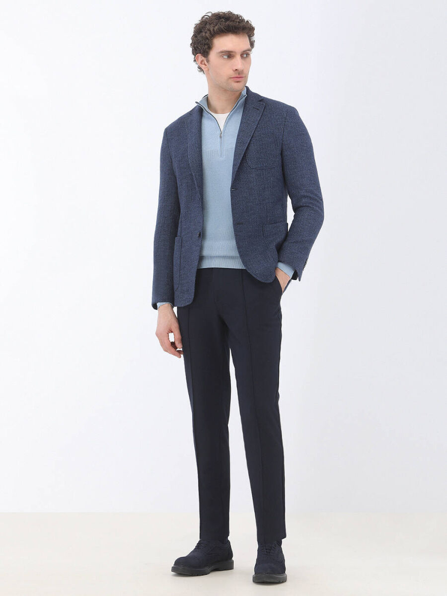 Indigo Micro Regular Fit Wool Blended Jacket - 4
