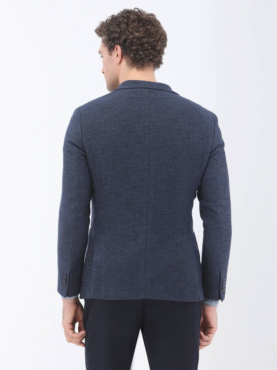 Indigo Micro Regular Fit Wool Blended Jacket - 6