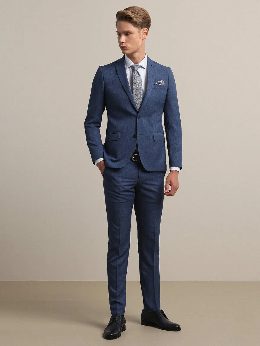 İndigo Mikro Slim Fit Takım Elbise - 1