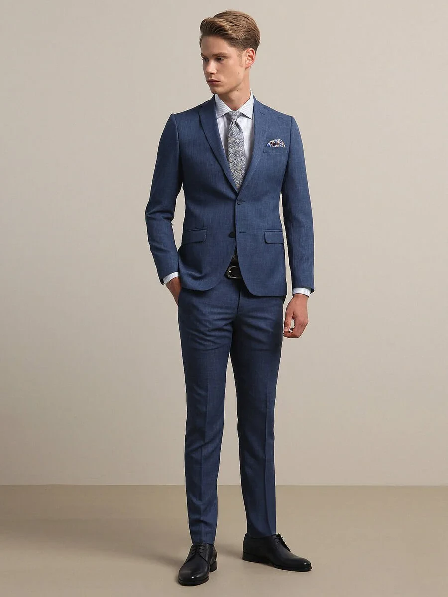 İndigo Mikro Slim Fit Takım Elbise - 1