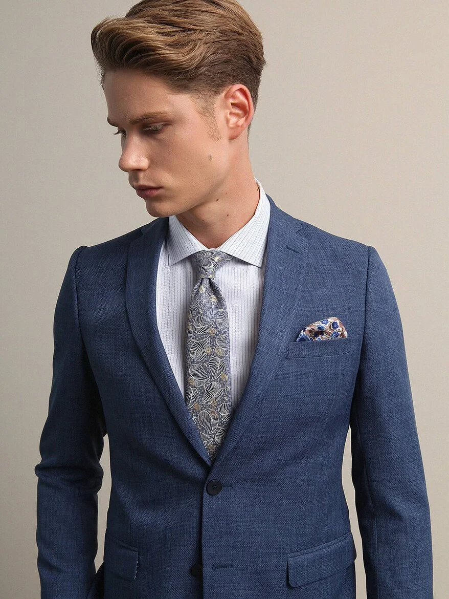 İndigo Mikro Slim Fit Takım Elbise - 4