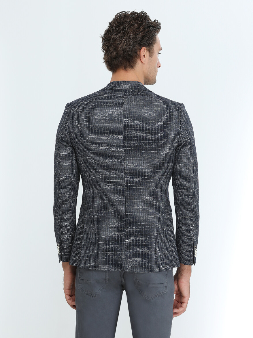 Indigo Patterned Modern Fit Cotton Blended Jacket - 5