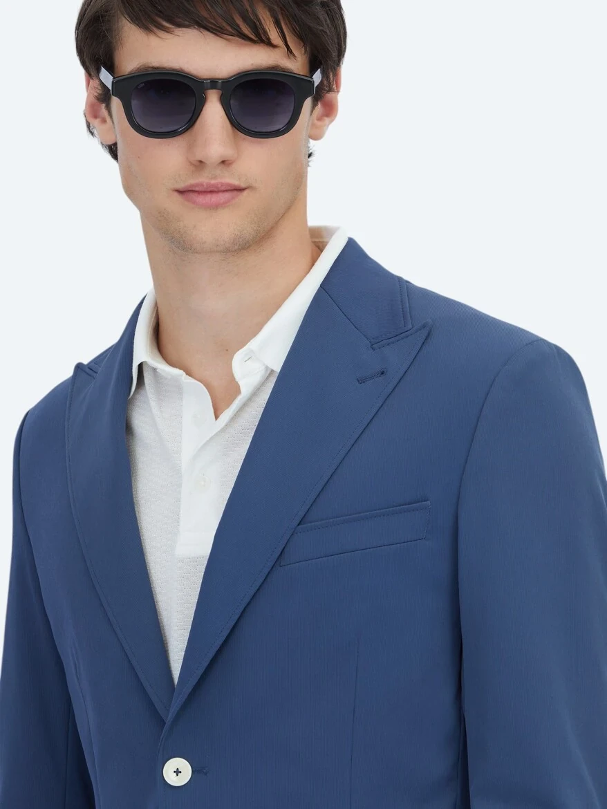 Indigo Patterned Modern Fit Jacket - 4