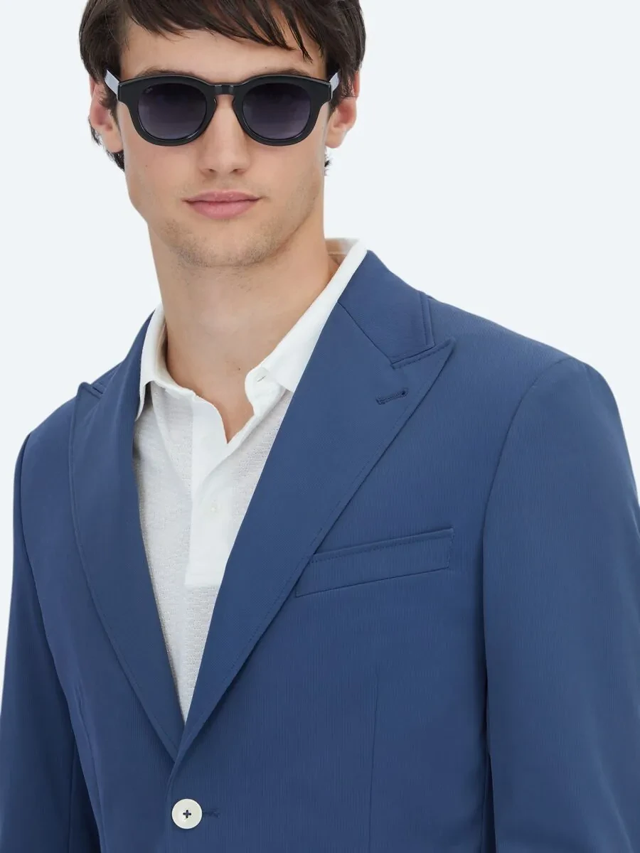 Indigo Patterned Modern Fit Jacket - 4