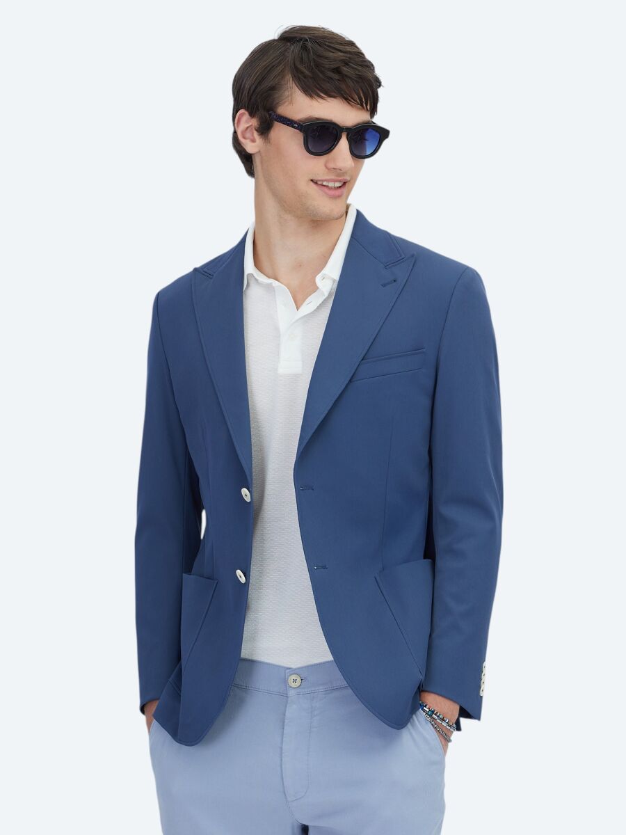 Indigo Patterned Modern Fit Jacket - 3