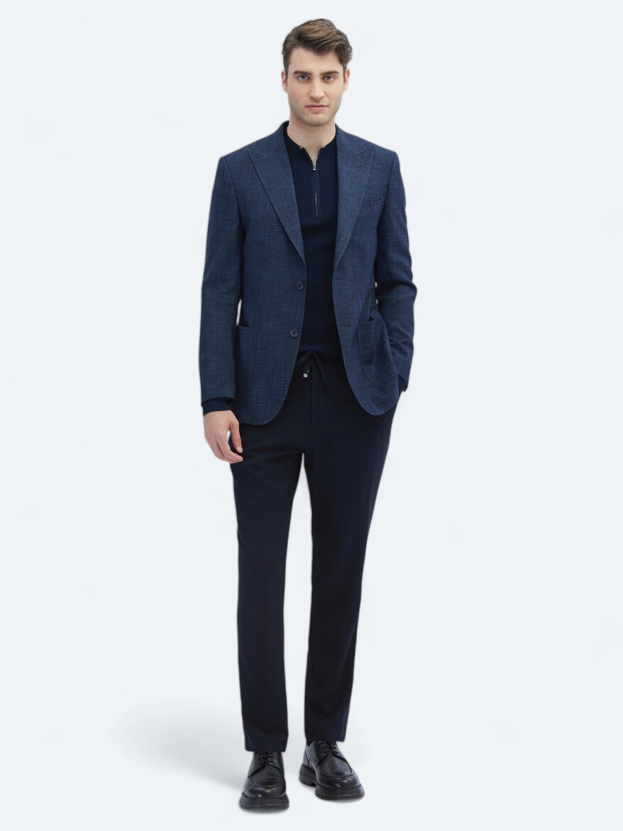 Indigo Patterned Modern Fit Jacket - 2