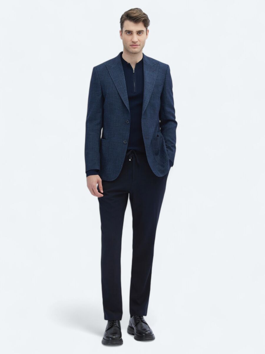 Indigo Patterned Modern Fit Jacket - 2