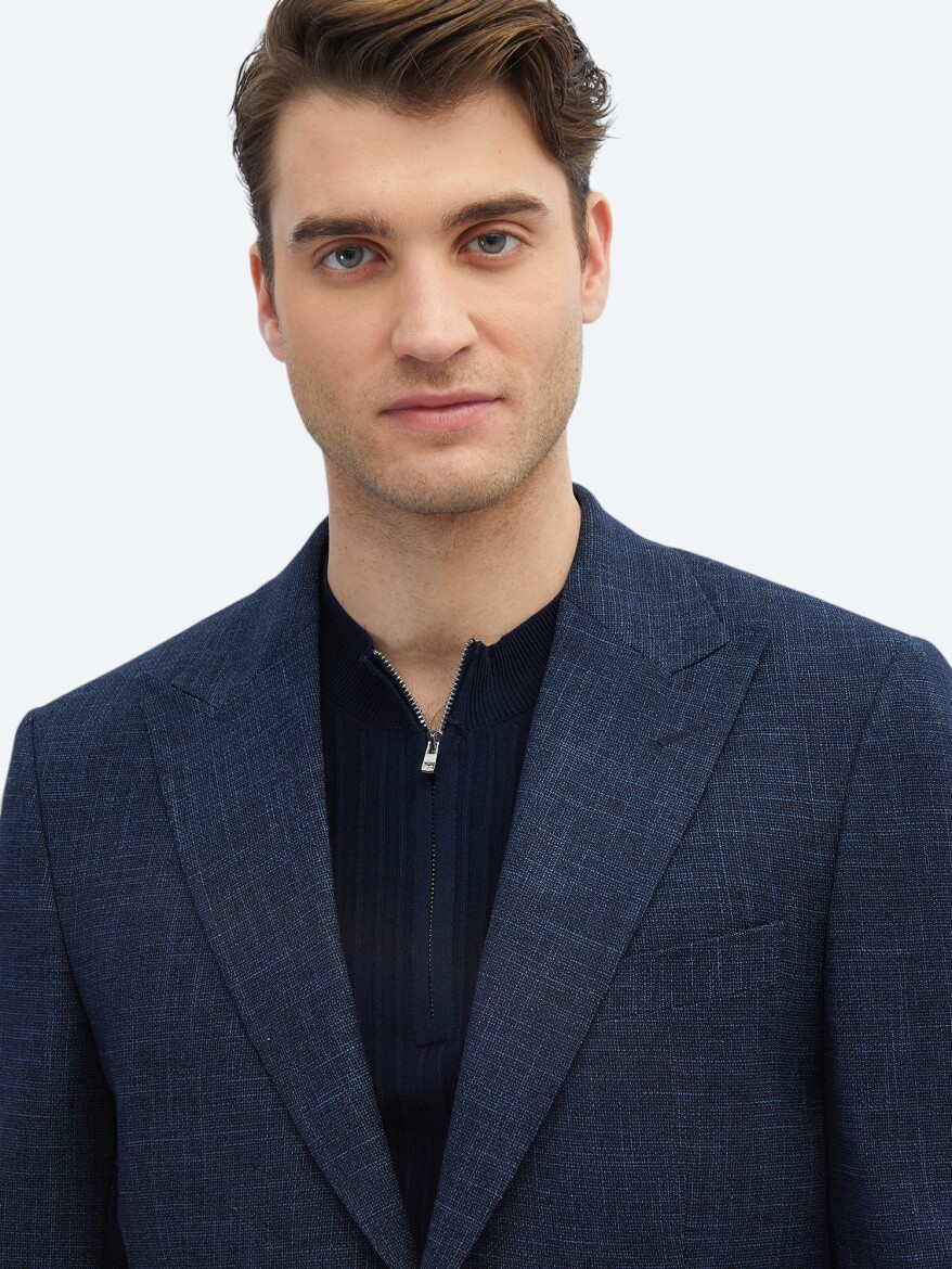 Indigo Patterned Modern Fit Jacket - 3