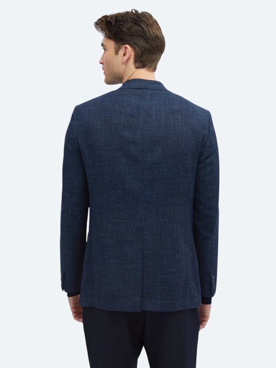 Indigo Patterned Modern Fit Jacket - 5