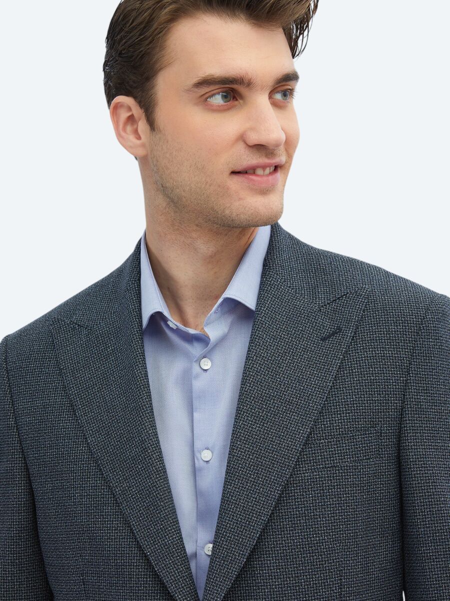 Indigo Patterned Modern Fit Jacket - 3