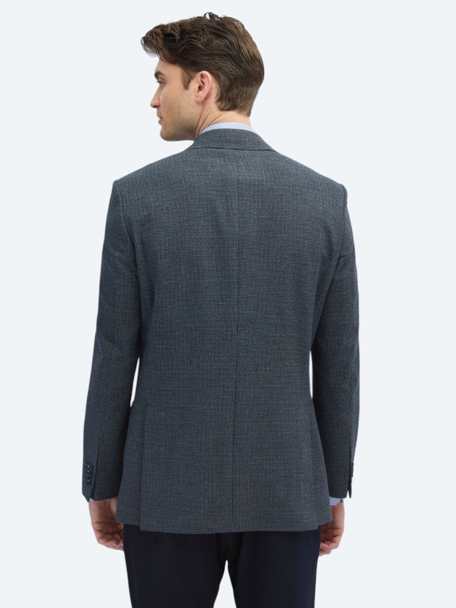 Indigo Patterned Modern Fit Jacket - 5