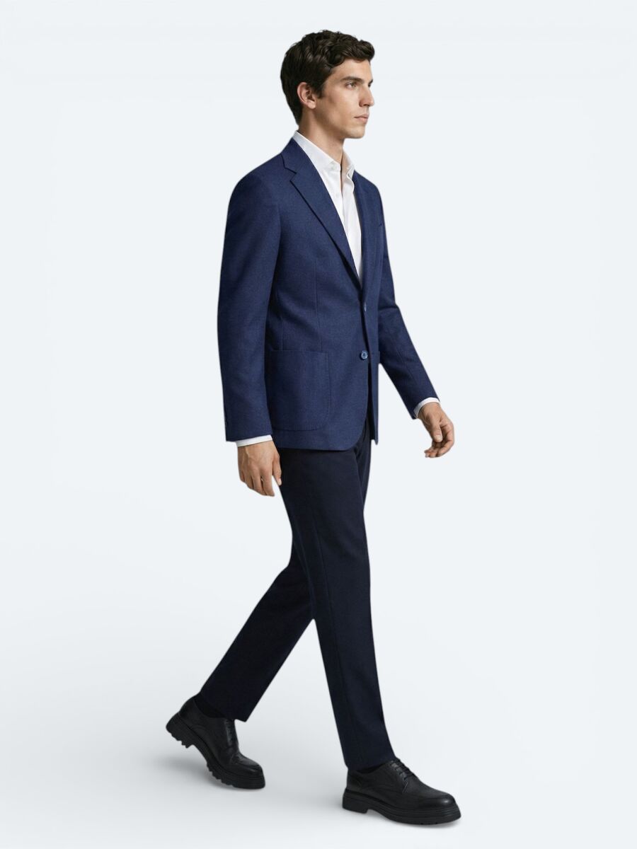 Indigo Patterned Modern Fit Wool Blended Jacket - 2