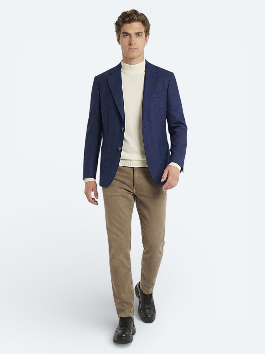 Indigo Patterned Modern Fit Wool Blended Jacket - 2