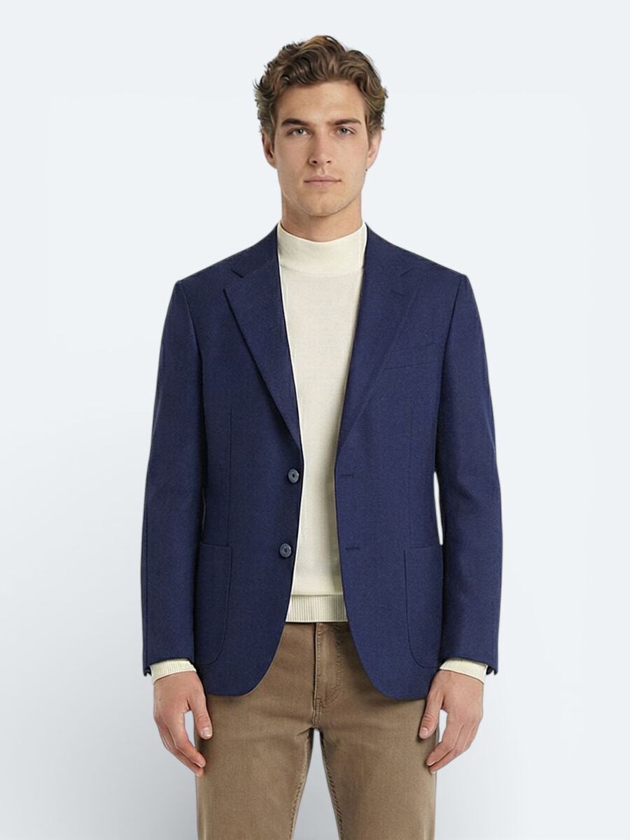 Indigo Patterned Modern Fit Wool Blended Jacket - 3