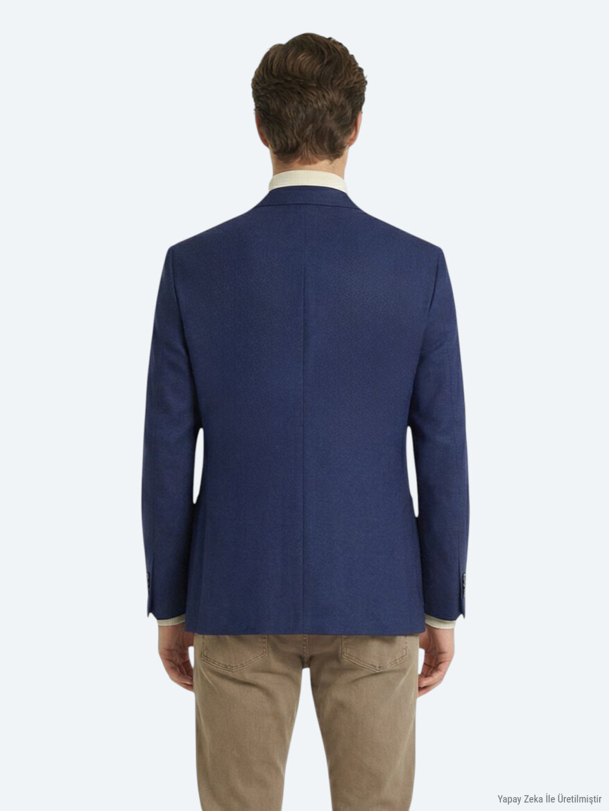 Indigo Patterned Modern Fit Wool Blended Jacket - 4