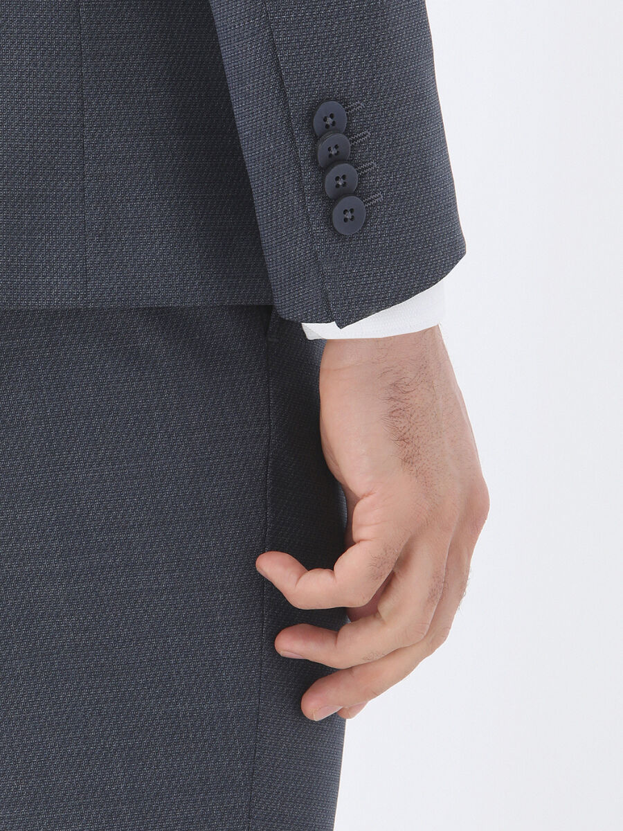 Indigo Patterned Modern Fit Wool Blended Suit - 4