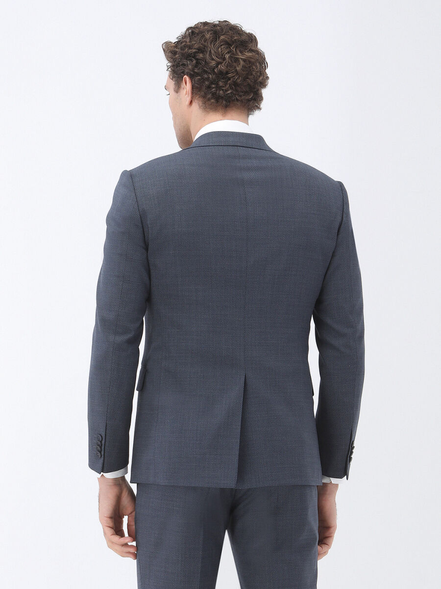 Indigo Patterned Modern Fit Wool Blended Suit - 5