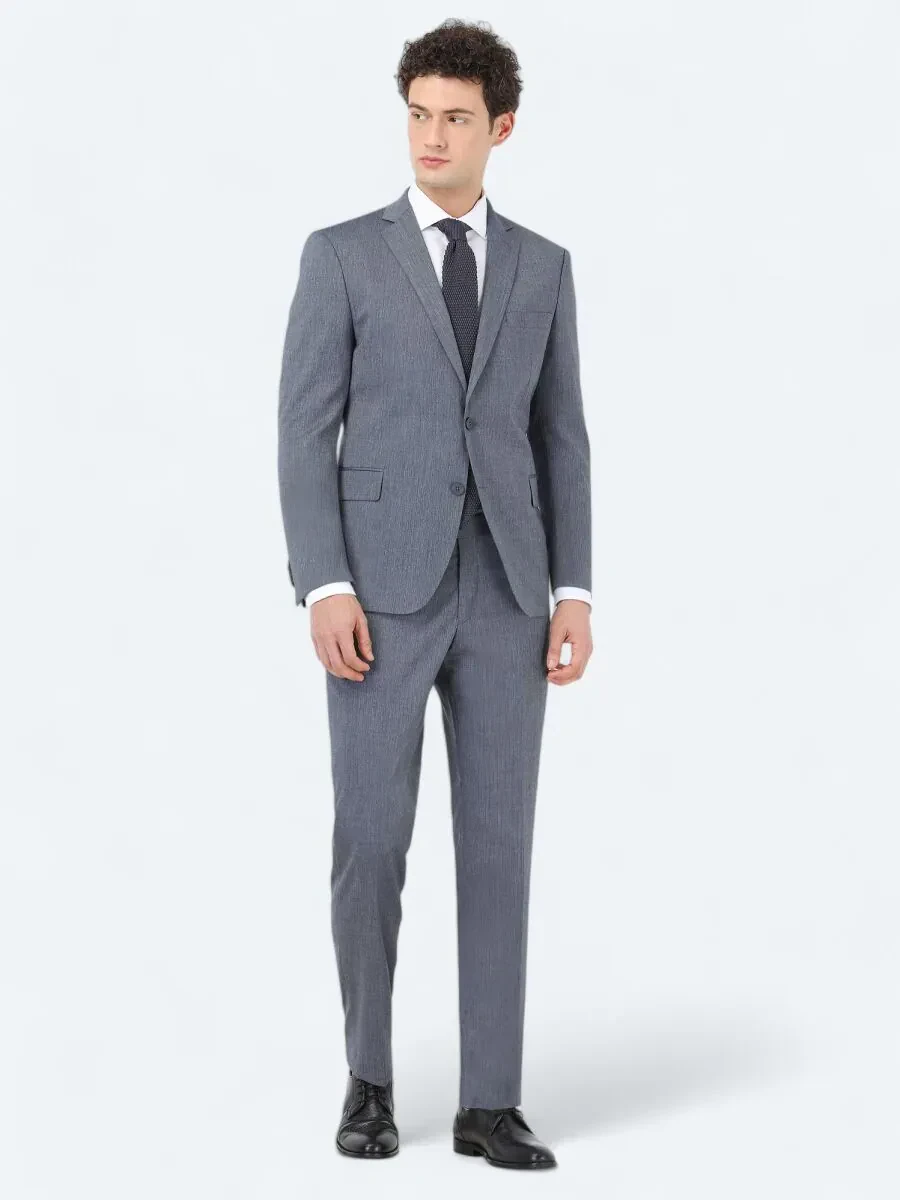 Indigo Patterned Regular Fit Suit - 2