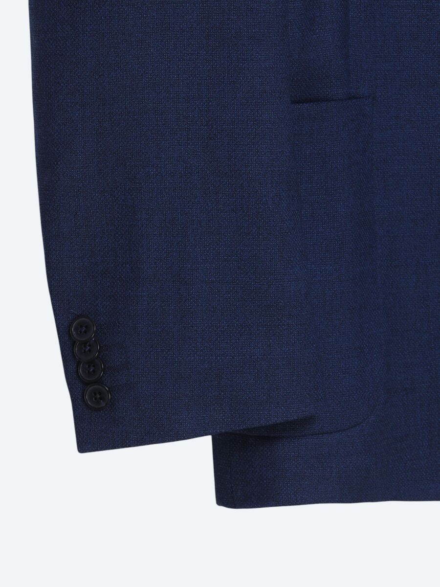 Indigo Patterned Wool Blended Jacket - 3