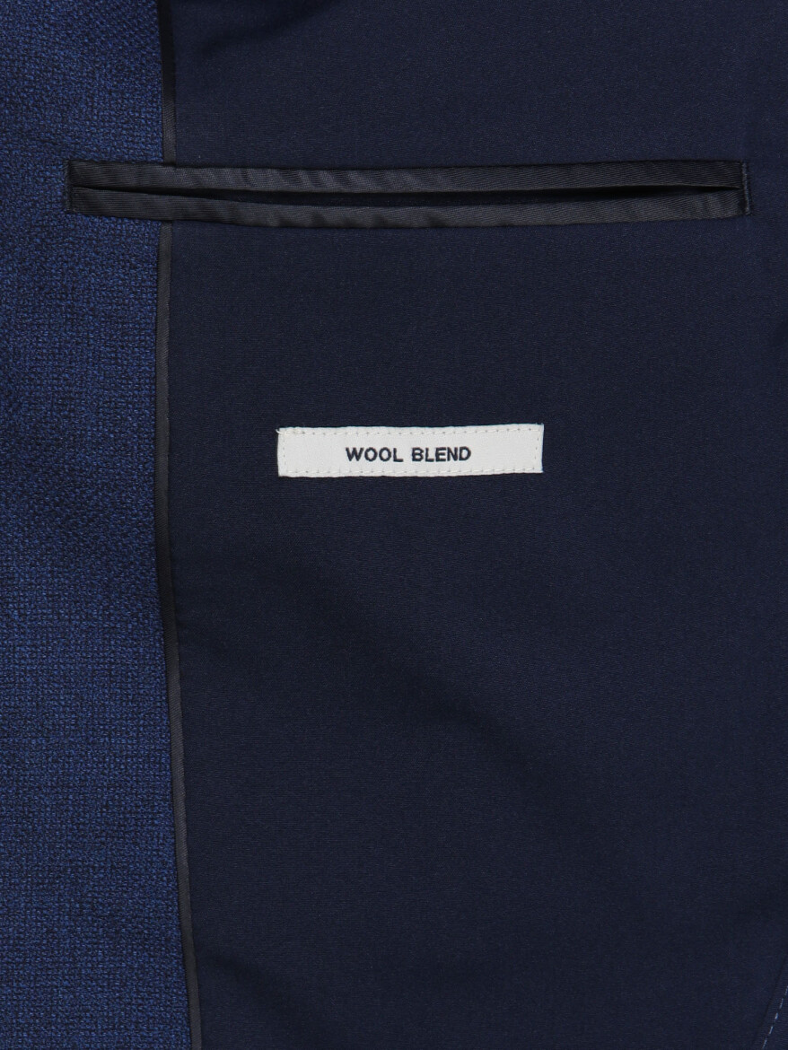 Indigo Patterned Wool Blended Jacket - 4